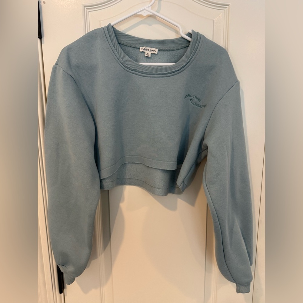 For Love And Lemons Josie Dusty Blue Cropped Sweatshirt